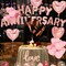 Anniversary Decorations – Pink Banner, Heart Balloons, Hanging Hearts & Rose Petals (Pink-2)